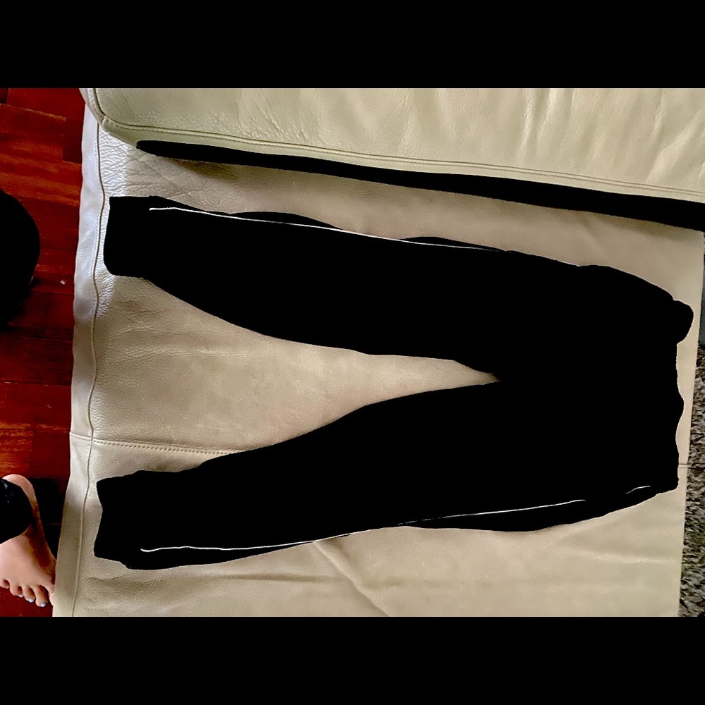 Black Velour jogger with white pinstripe on side